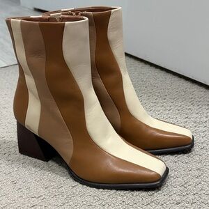 Gianni Bini Brown, Tan, and Cream Leather Heeled Boots size 9.5